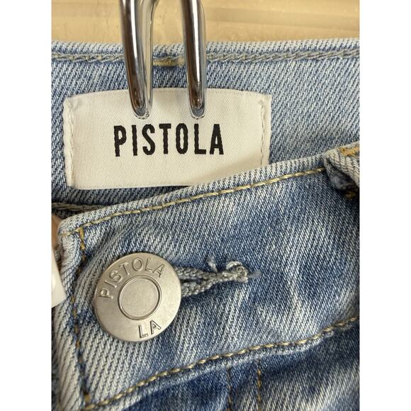 PISTOLA Medium Wash Straight Crop Jeans with Raw Hem, Distressed, Mid Rise 27 - Picture 4 of 14